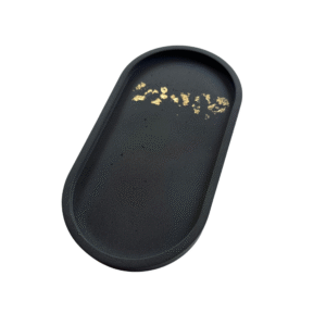 Schaal ovaal donkergrijs met bladgoud